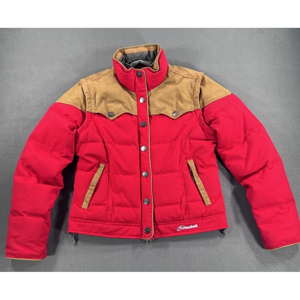 Cloudveil Womens M Convertible Down Jacket Vest Western Yoke Red Tan RN101109